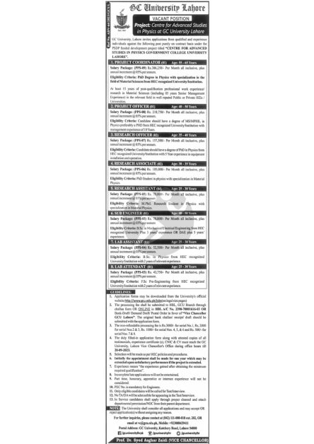 Gc University Lahore Jobs Apply Now Join Us