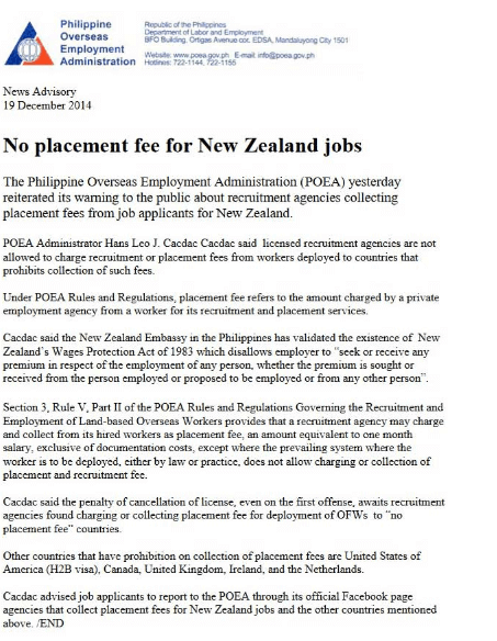 New Zealand Job for Filipinos